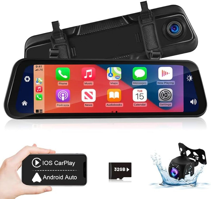 Load image into Gallery viewer, 9.66 Inch Apple Carplay Mirror Dashcam with Reversing Camera
