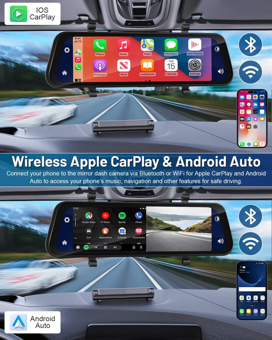 9.66 Inch Apple Carplay Mirror Dashcam with Reversing Camera