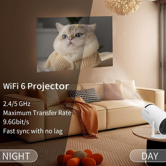 Mini Projector, Supports WiFi 6, BT5.0 with 11.0 Android OS, Automatic Keystone Correction, 180 Degree Angle, 130 Inch Display for Phone/PC/Lap/PS5/Xbox/Stick, 4K Home Cinema