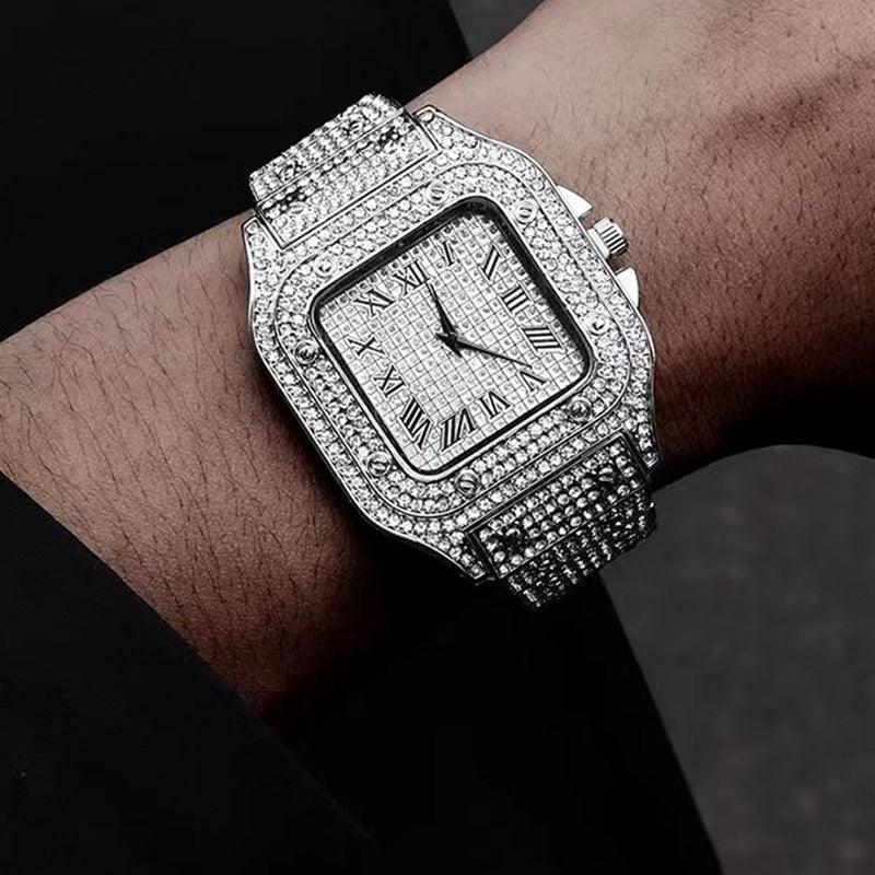 Load image into Gallery viewer, White Knight Square Full Diamond English Steel Watch Men&#39;s Women&#39;s

