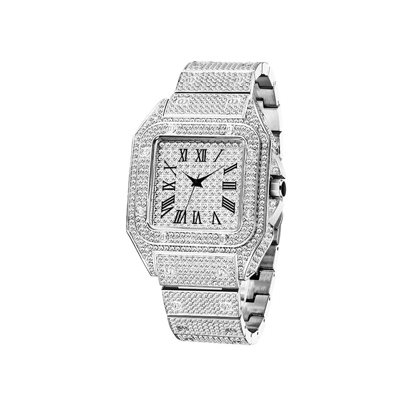 Load image into Gallery viewer, White Knight Square Full Diamond English Steel Watch Men&#39;s Women&#39;s
